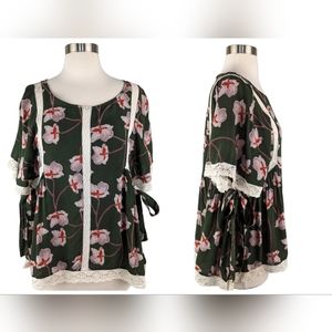 Entro Floral Babydoll Side Tie Blouse Top L